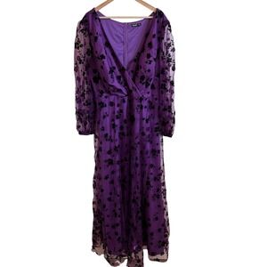 Shein Curve 5XL Purple Floral Mesh Maxi Dress V Neck Long Sleeve Evening